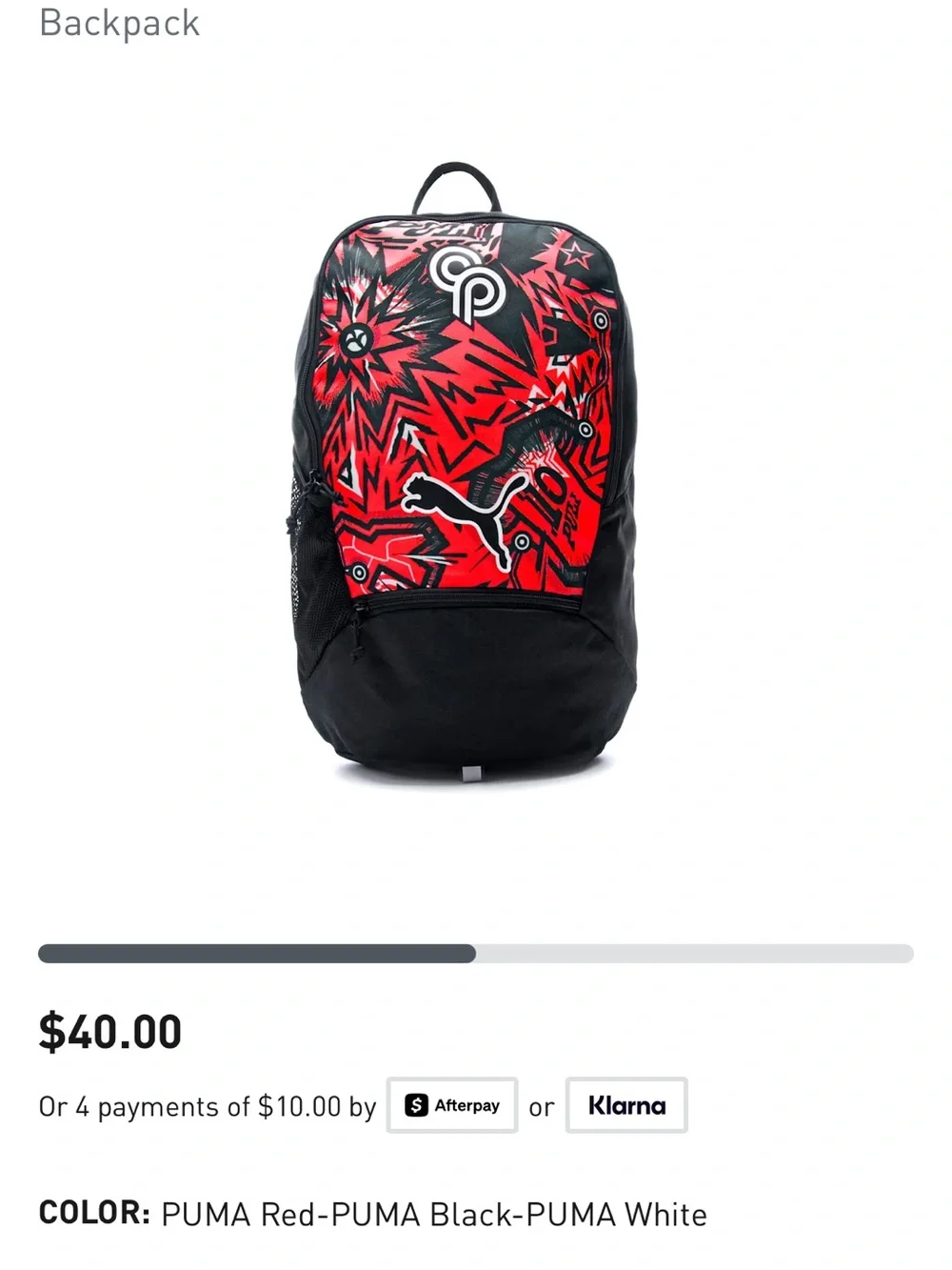 Puma Black Backpack with Red Graphic Front Panel Christian Pulisic